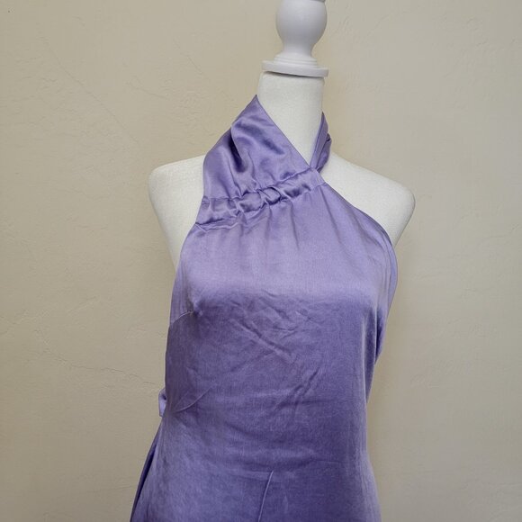 Lulus Perfectly Sleek Lavender Satin Halter Slip Midi Dress, #2302171, Sz M, $40 - Picture 5 of 14